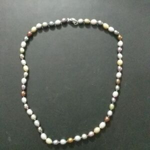Neutral Tones Freshwater Pearl Statement Necklace Silver Clasp